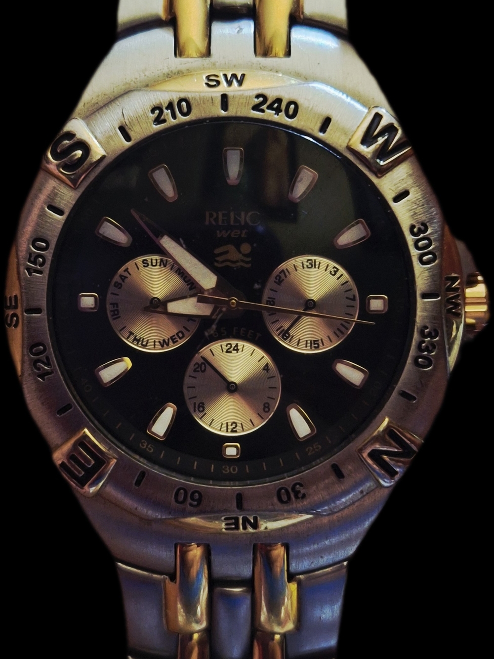 Relic Men’s Two-Tone Chronograph Watch - Black and Gold New Battery Runs Great!